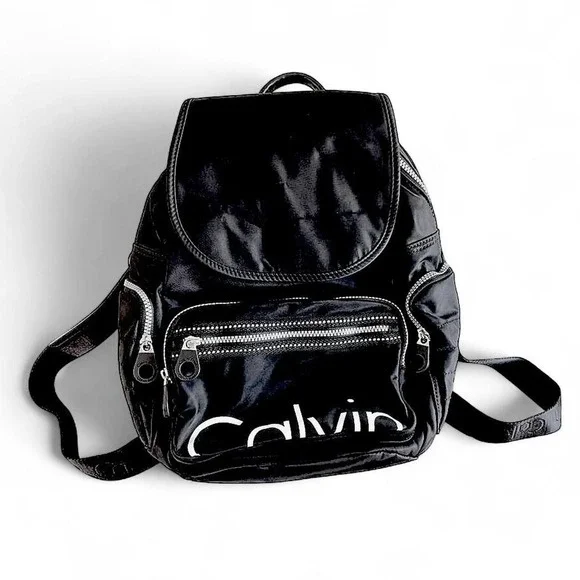 Black Calvin Klein Logo Backpack - Picture 1 of 8